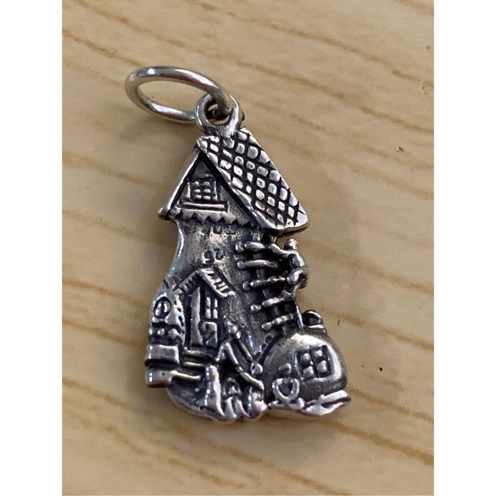 .925 Nursery Rhyme Sterling Silver Jewelry Charm #old woman #shoe #vintage
